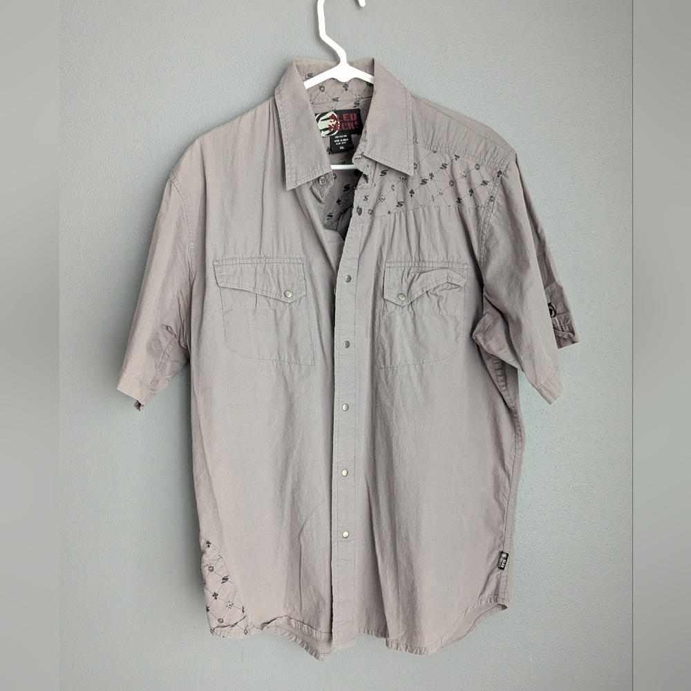 Slednecks gray collared shirt men's size XL 100% cotton 23x21 x28
